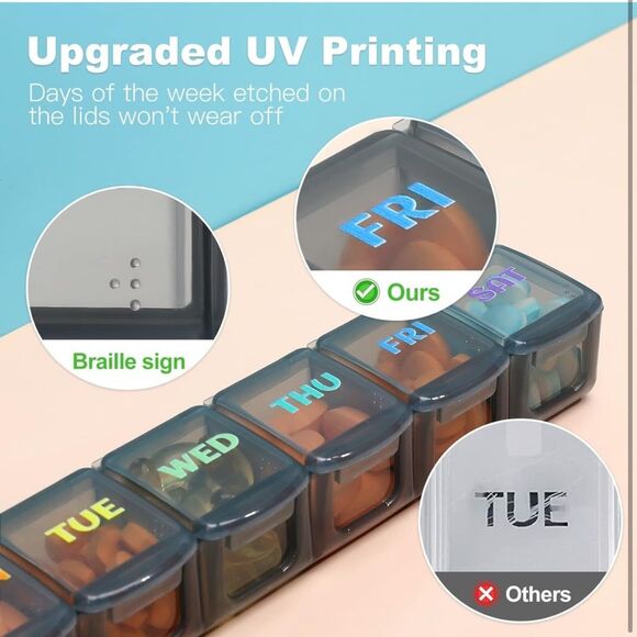 Pill Organizer 2 Pack Once a Day Pill Case Weekly 7 Day Rainbow Holder OCT - Picture 6 of 7